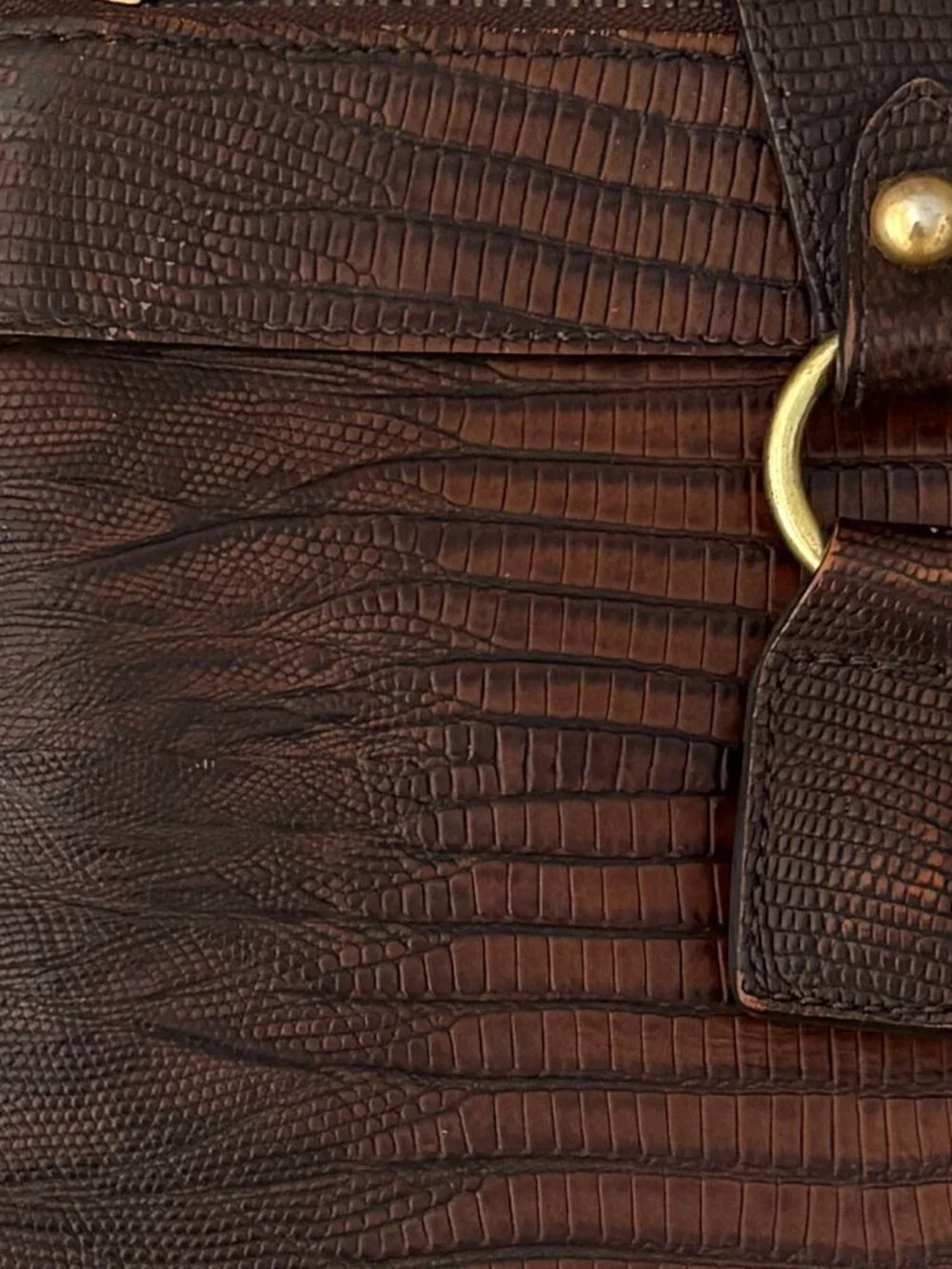 Vintage Brahmin Mojito Braided Strap Crossbody Reptile Embossed Leather Dk Brown - Picture 13 of 14
